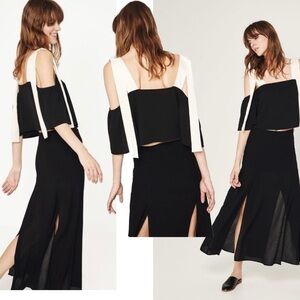 ZARA black off the shoulder ivory cream ribbon tie blouse Sz M